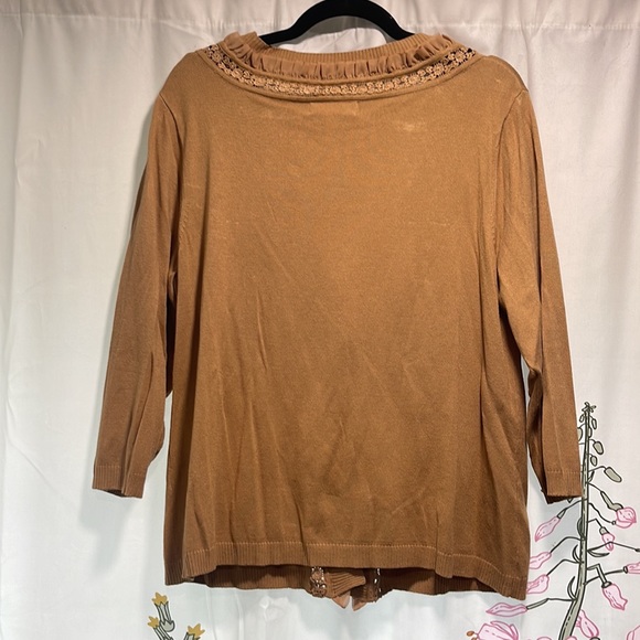 Coldwater Creek Camel-colored Pleated Chiffon Trim Cardigan - NWT - Picture 3 of 8